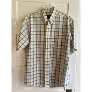 Jos.‎ A. Bank Size Large Short Sleeve Button Front Yellow & Blue Plaid Shirt